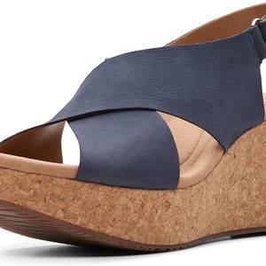 Clarks Blue Nubuck Wedge Sandal